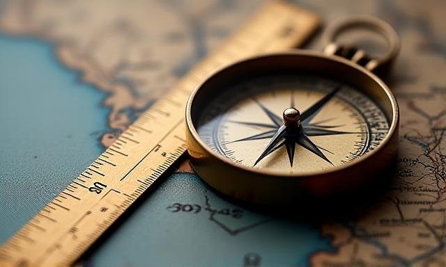A vintage brass compass resting on a sea chart.