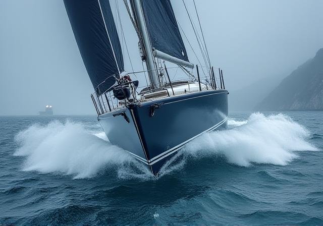 A ship navigating through misty, choppy waters representing resilience